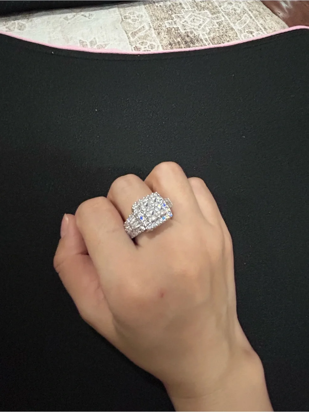 Classic Silver plated Square Halo moissanite Cocktail/engagement/gift Ring